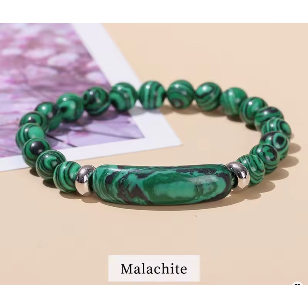 Women Malachite Beaded Stretch Bracelet Green Natural Stone‎ Boho Jewelry